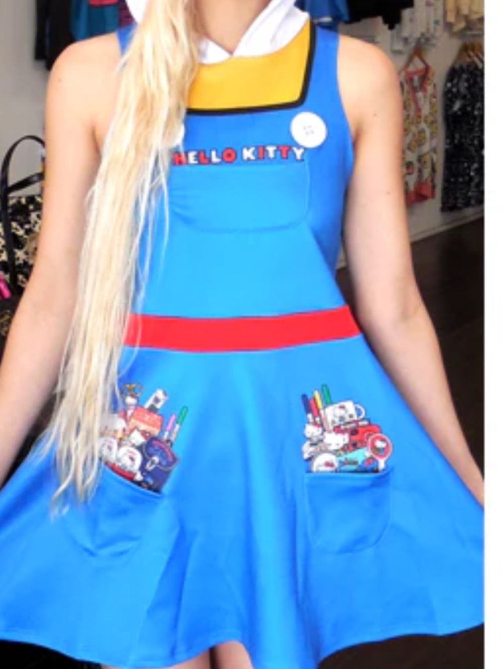 Hello Kitty Costume Womens Juniors Size XL Blue Red Dress Cosplay Sanrio Kawaii